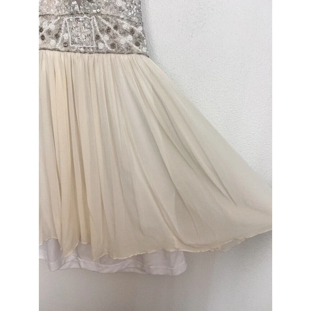 VTG Mac Duggal Couture Sequin Beaded Silk Dress XS Empire Waist Baby Doll